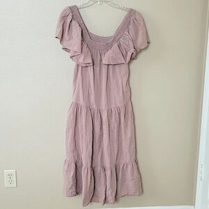 Zara Dusty Pink Crinkle Gauze Ruffle Sleeve Babydoll Dress Cottagecore Prarie
